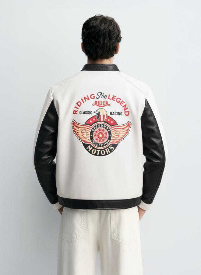 The Indian Garage Co Men Slim Fit Embroided High Neck Full Sleeves Biker Jacket - Image 2